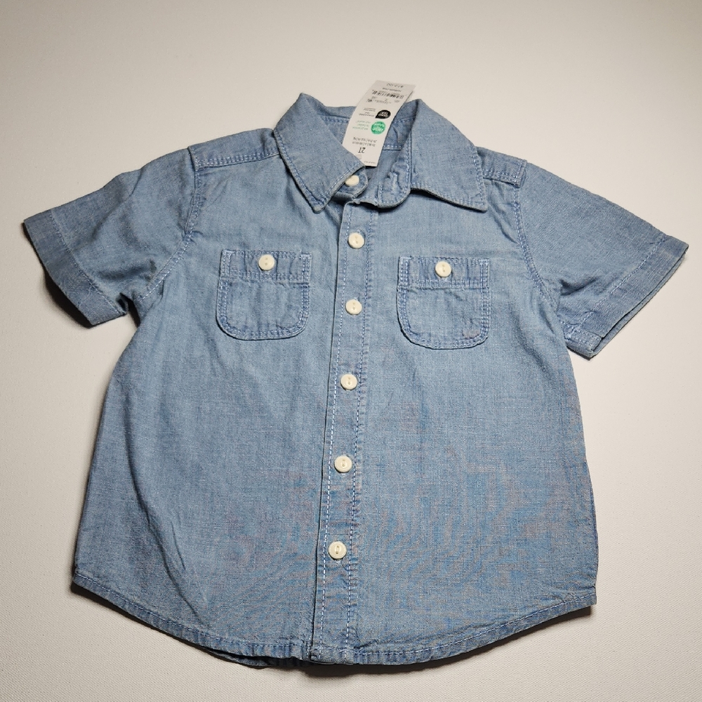 OshKosh B’gosh 2T Button-Up Chambray Shirt – 100% Cotton Light Blue Denim Look
